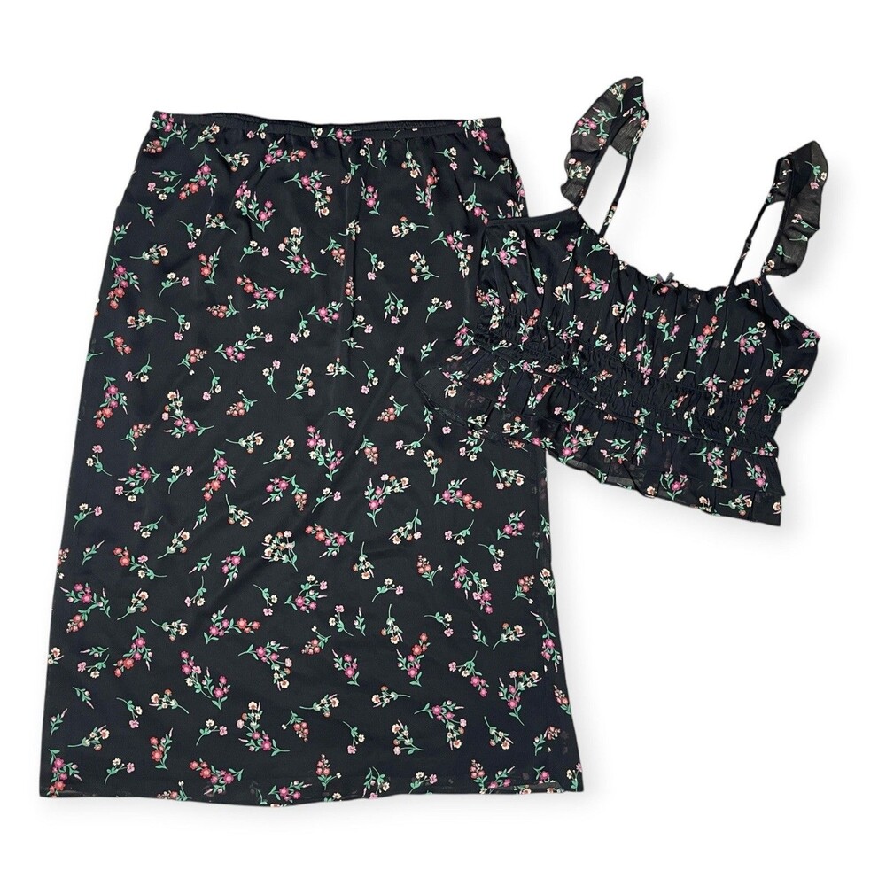 NWT No Boundaries Floral 2pc Maxi Skirt Set Size XL Black Chiffon Lined Romantic